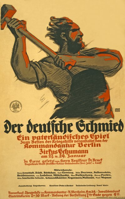 Poster Announcing a Play in Aid of German War Aid, c.1914-18 by Louis Oppenheim